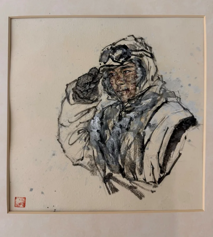 Traveler in Wind and Snow, 2018, Colored Ink on Rice Paper