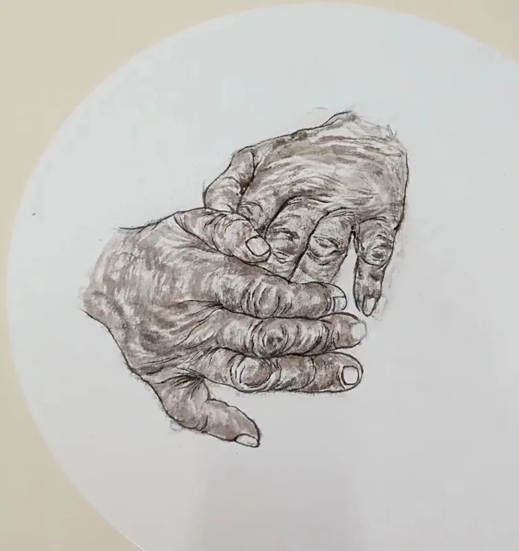 Hands of Years, 2018–2019, Charcoal drawing on sketch paper